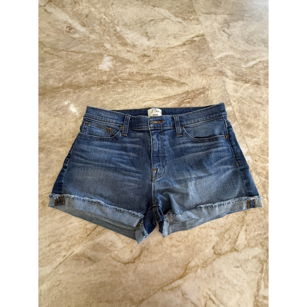 J.Crew Blue Denim Jean Shorts Size 29, rolled cuff fray.
